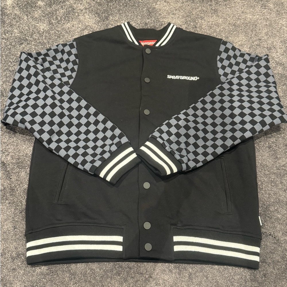 Sprayground Black and Gray Checkered Bomber Jacket